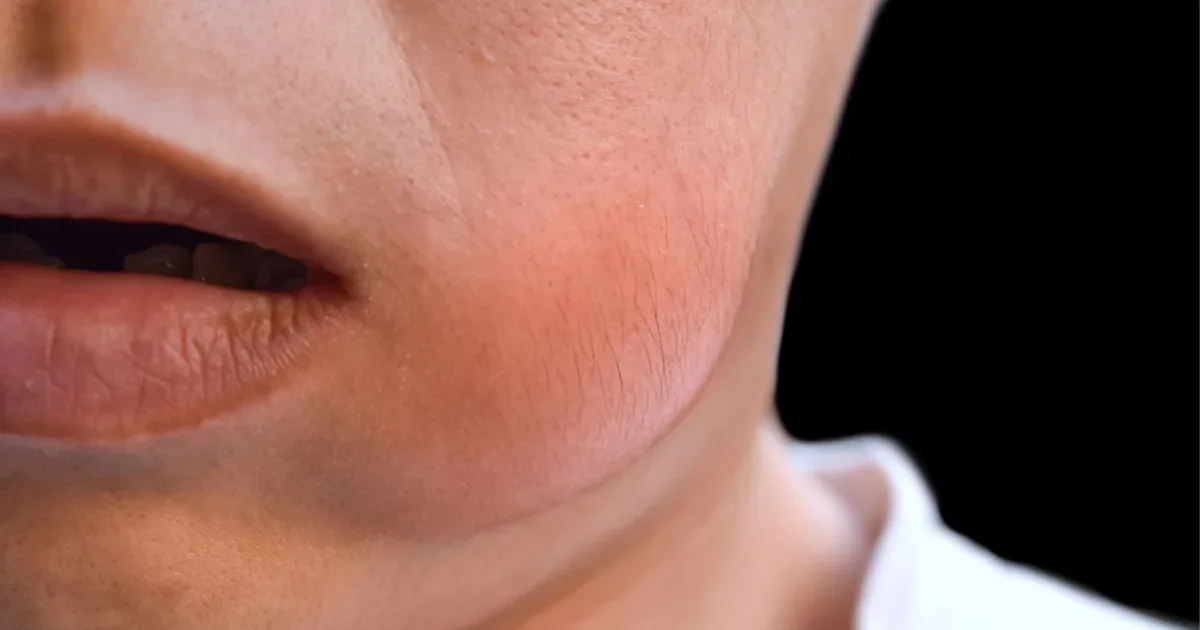 Close-up of facial swelling near the cheek in Gordon